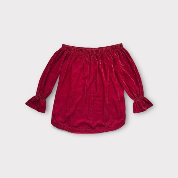 Gibson Latimer Shirt Womens Medium Red Velvet Off Shoulder Bell Sleeve Blouse - Picture 2 of 9